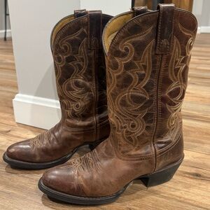 LAREDO Women’s Dark Brown Leather Heritage Toe Cowboy Boots | Size 8.5